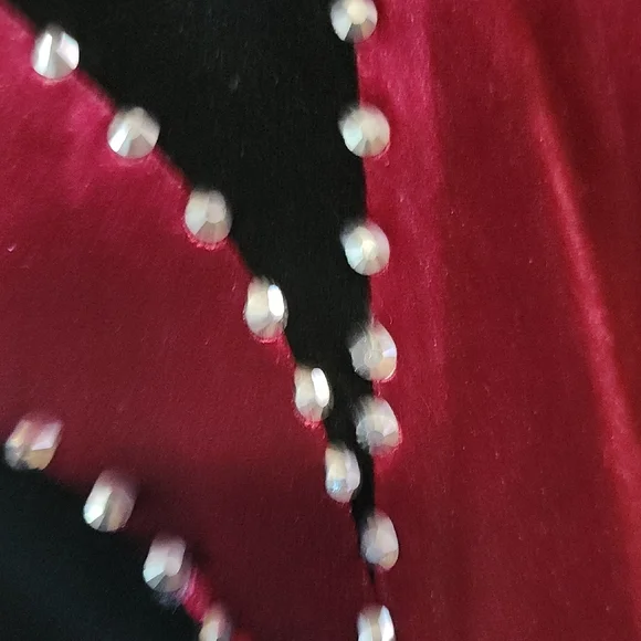 Strapless Johnathan Kayne Black and Burgundy Velvet Mini Dress with Metal Fringe - Picture 6 of 9